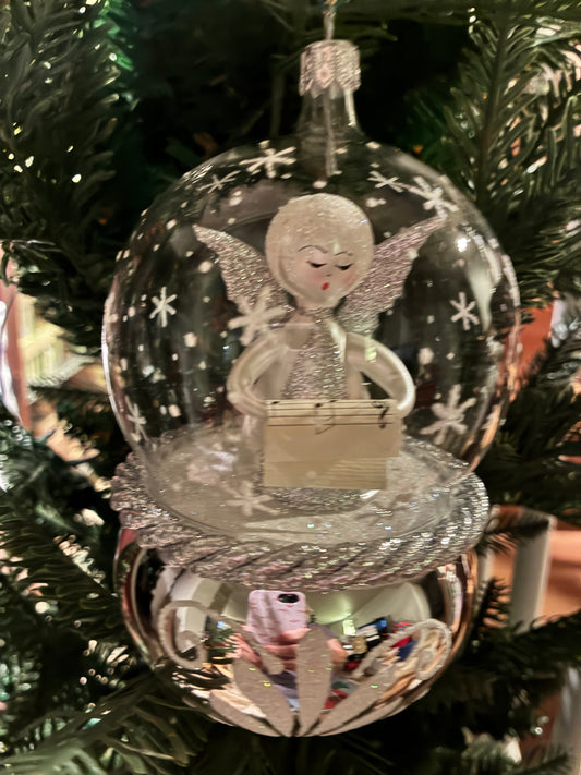 DeCarlini Angel with Music in Globe Silver
