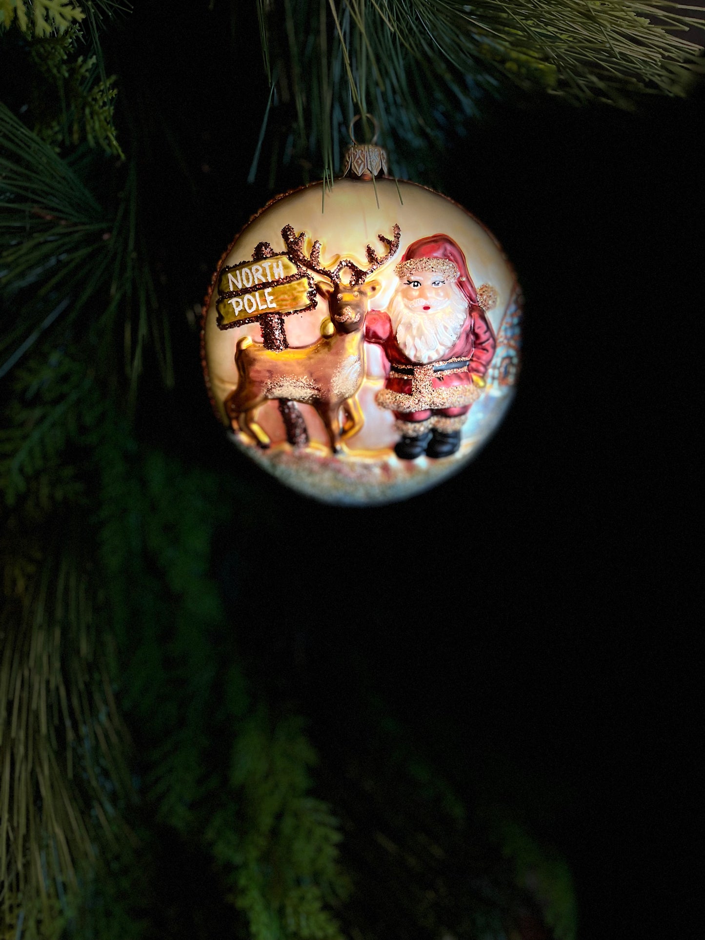 ChristmasJules Double Face Santa and Reindeer at North Pole