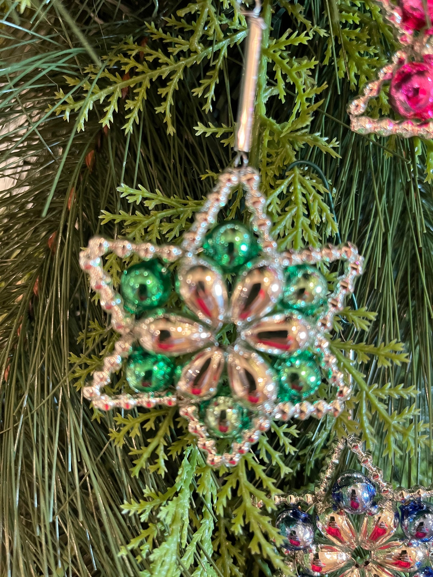 ChristmasJules Beaded Star Christmas Ornament - Set of 3 - Bright