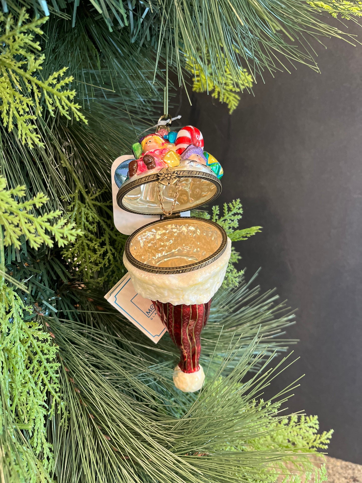 ChristmasJules Hinged Santa Hat with Presents Ornament