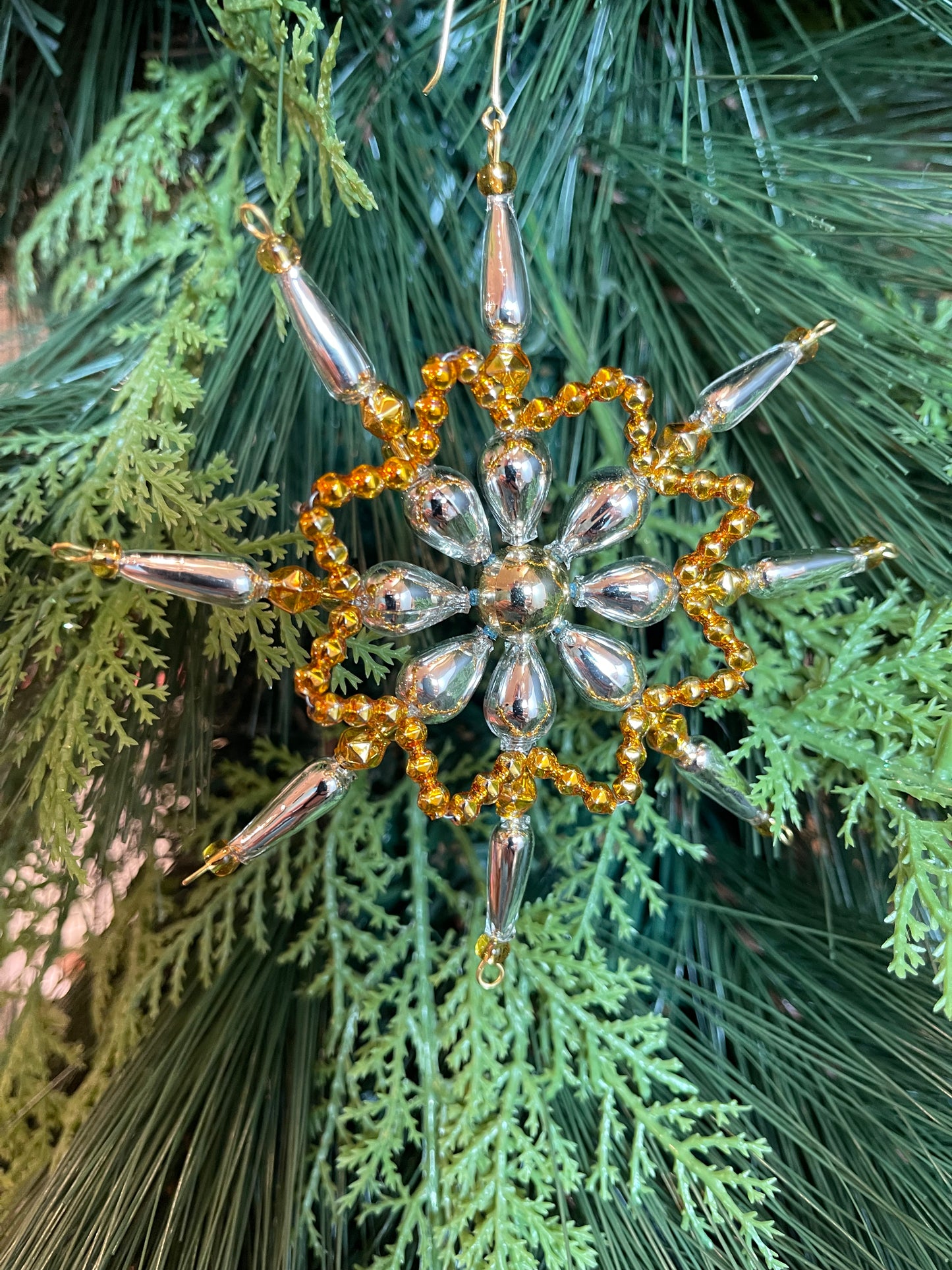 Silver and Gold Snowflake - Czech Beaded Ornament