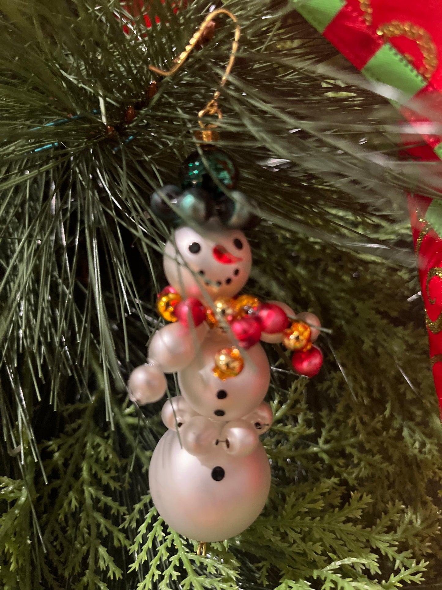 Beaded Snowman with Pink and Gold Scarf