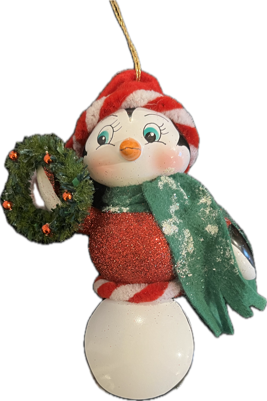 deCarlini Penguin with Garland Wreath