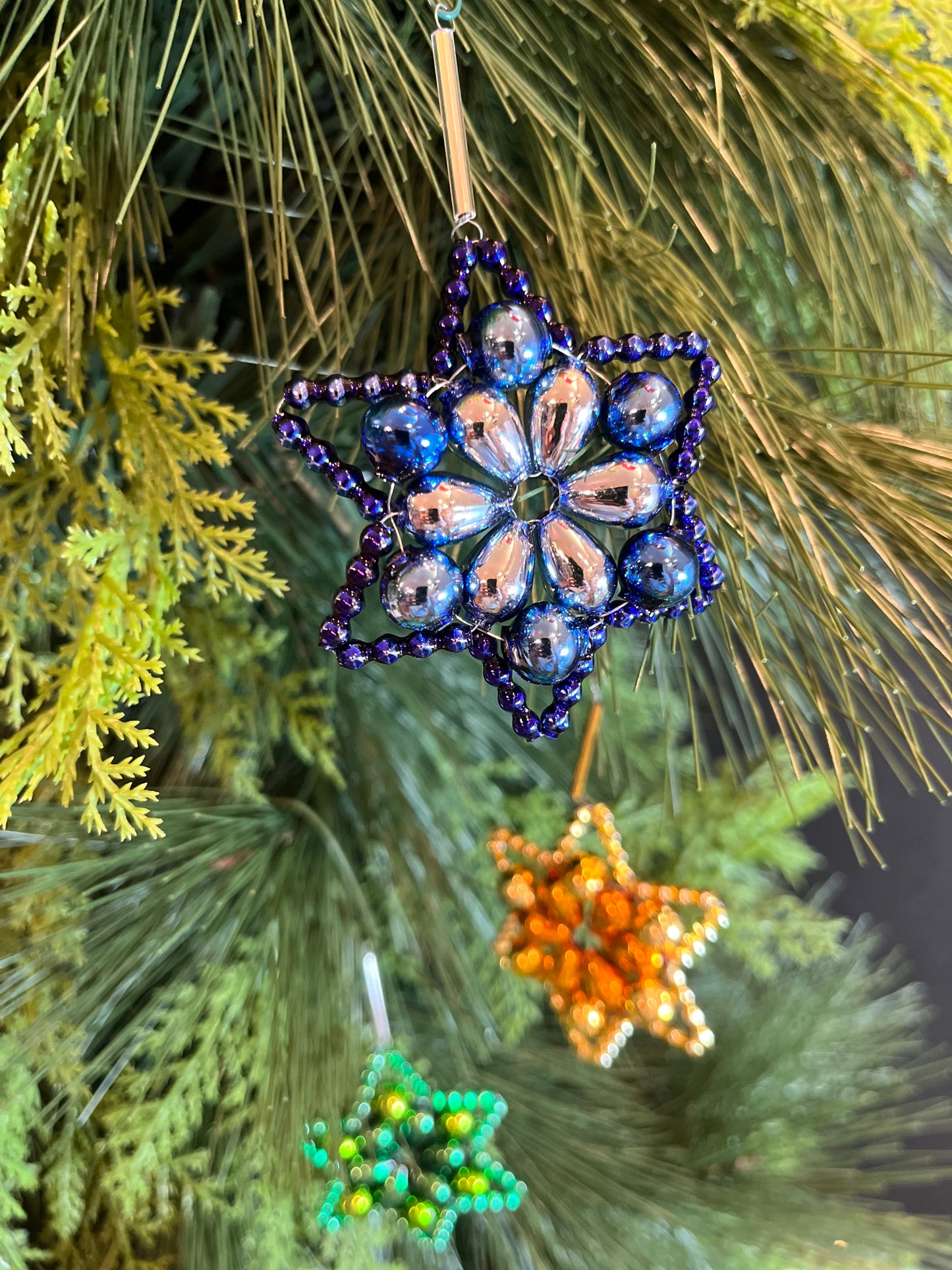 ChristmasJules Beaded Star Christmas Ornament - Set of three - Elegant