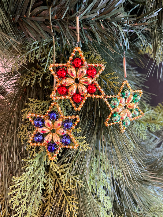 ChristmasJules Beaded Star Christmas Ornament - Set of 3 - Traditional