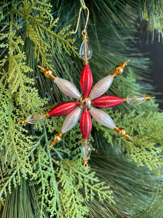 Red and White Star of Christmas - Czech Beaded Ornament Christmas Jules