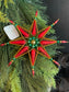 Large Red/Green/Gold Beaded Czech Star Clip